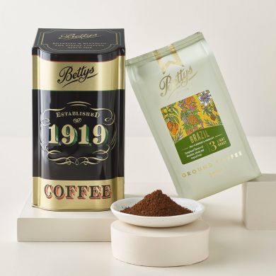 Bettys Single Origin Brazil Ground Coffee & Coffee Caddy