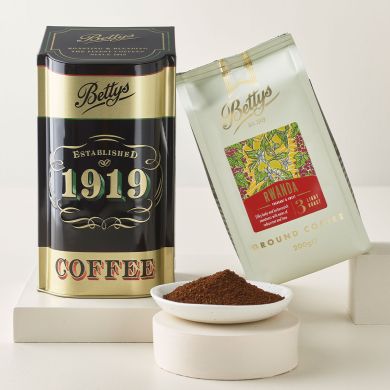 Bettys Single Origin Rwanda Ground Coffee & Coffee Caddy 200g