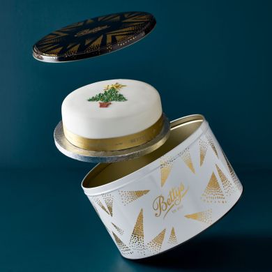 Soft Iced Christmas Tree Cake in a Bettys Cake Tin