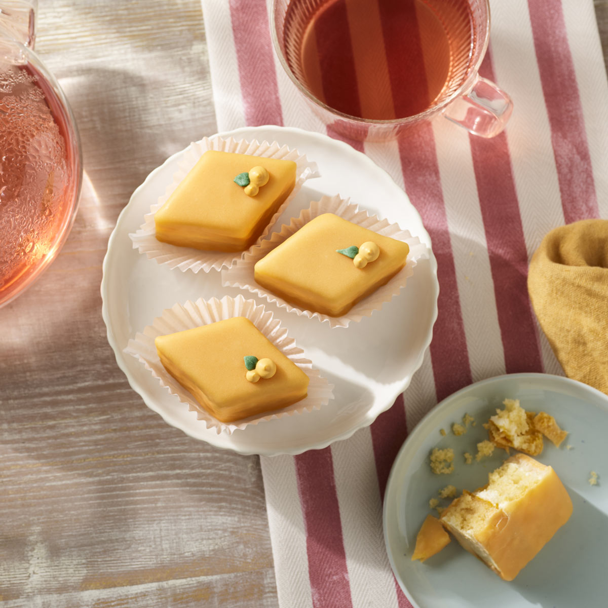 Orange and mango Fondant Fancies